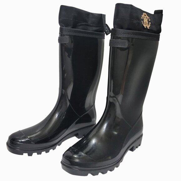 Roberto Cavalli Boots Black Rubber Rain 35 - Picture 1 of 12